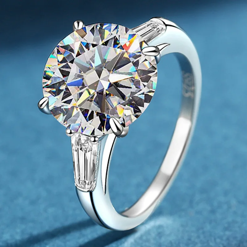 

S925 родиевое покрытие 5CT D цвет четыре зубца двухрядное кольцо с муассанитом, элегантное женское ювелирное изделие в подарок