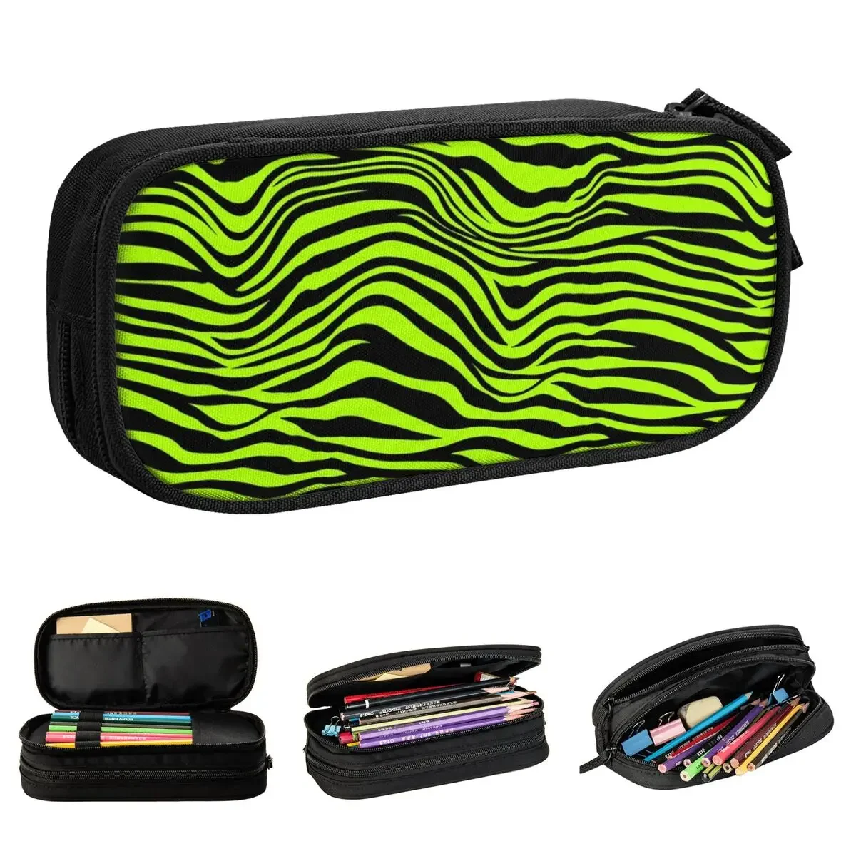 

Neon Zebra Print Pencil Cases Classic Animal Pattern Pen Holder Bags Girls Boys Big School Supplies Zipper Box