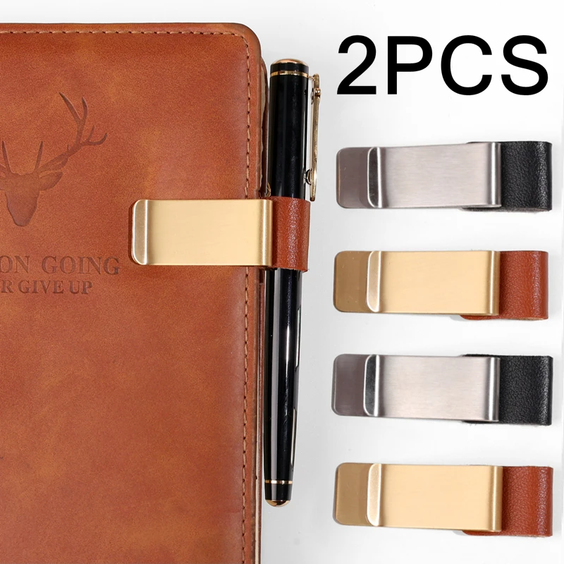 1-2Pcs Creative Pen Loop for Notebook Retro Leather Journal Notebook Pencil Holder Bookmark Metal Pen Clip Office Stationery