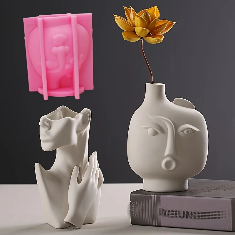 Nordic Abstract Face Vase Epoxy Resin Silicone Mold Minimalist Human Head Portrait Vase Concrete Cement Gypsum Silicone Mold