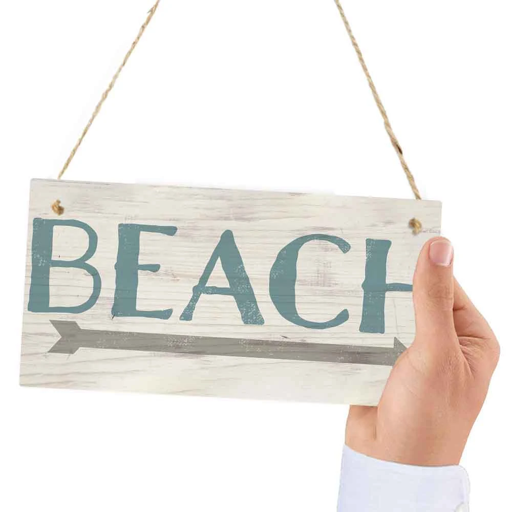 Putuo Decor 1pc Beach Road Sign, Wood Hanging Plaque for Beach House Bedroom Living Room, 3.9 x 7.8 Inches Decor Artwork