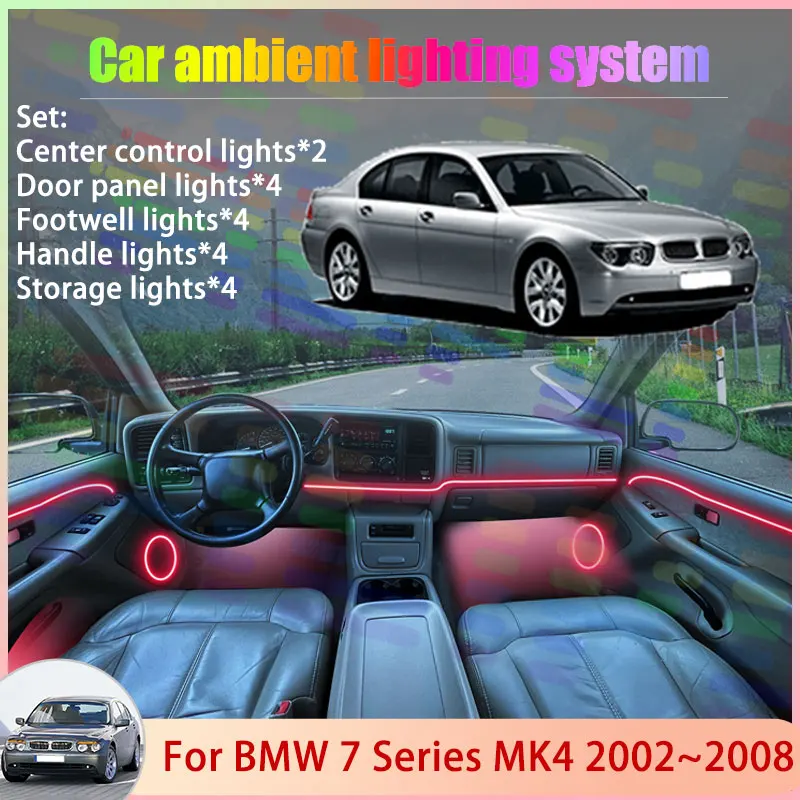 

Для BMW 7 серии MK4 E65 E66 E67 E68 2002 ~ 2008 2/18 в 1 автомобильный атмосферный светильник RGB абажур ансамбль стример атмосферный набор