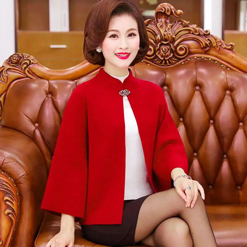 

Весенне-осенняя короткая шерстяная куртка для женщин с Cheongsam, женский универсальный свободный повседневный универсальный топ
