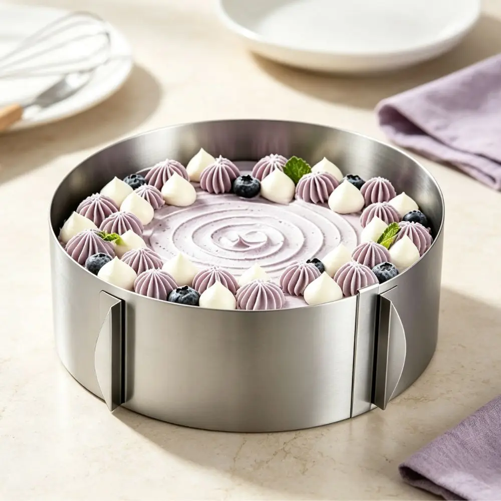 1pc Adjustable Round Mousse Ring 6‑12 Inch, Durable Stainless Steel Expandable Baking Mold for Layered Cakes & YMY
