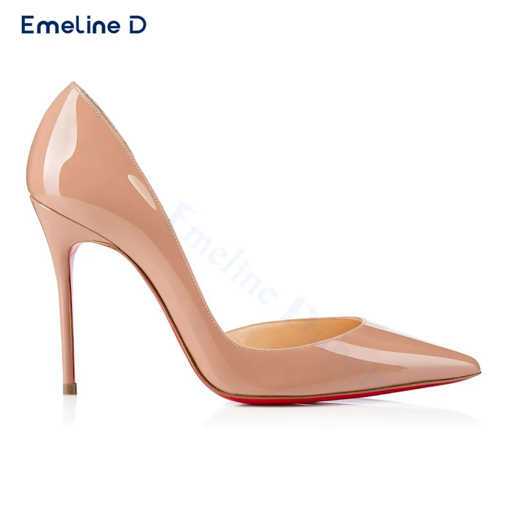 Nude Side Hollow Pointed High Heels Sexy Slip-On Stiletto Shiny High Heels Pumps Fashionable Temperament Women's Shoes