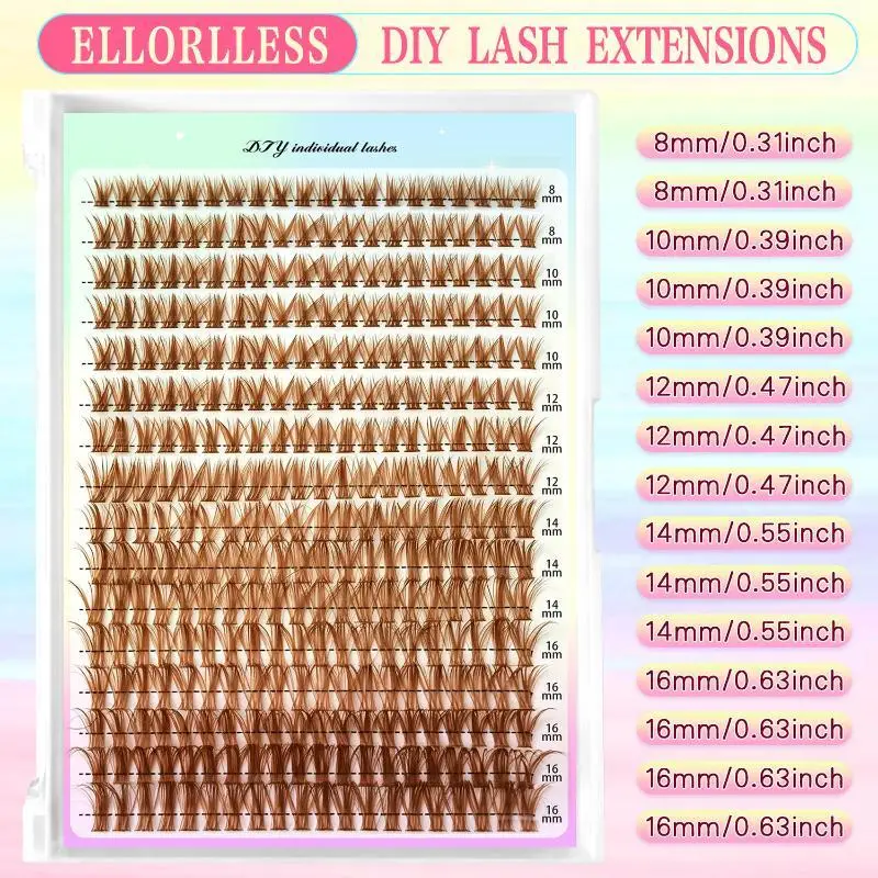 Brown Lash Cluster Kit 1 Set Warm-Toned Fluffy False Lashes Match Light Brown Hair for Festival Makeup