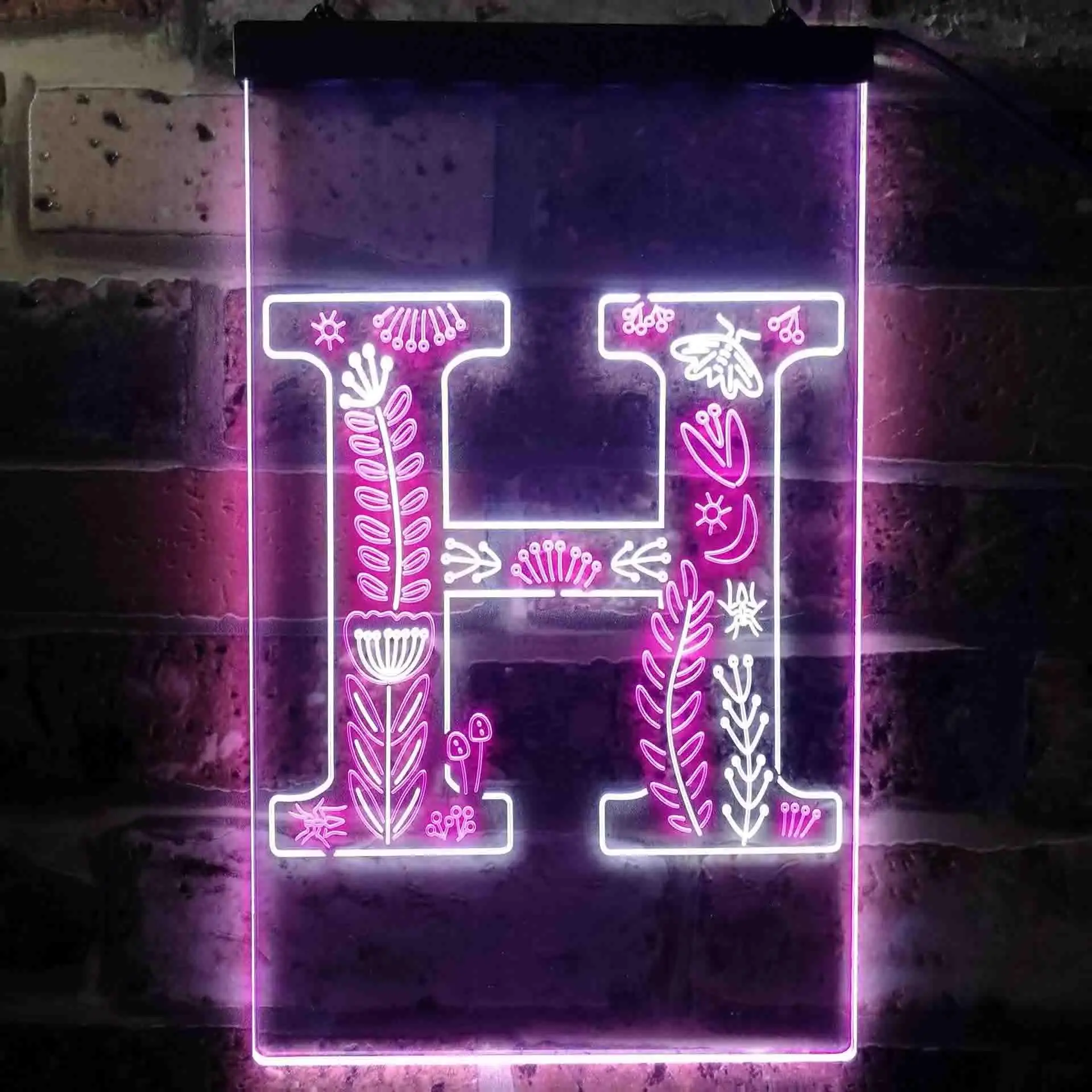Letter H Initial Monogram Family Name Dual Color Led Neon Sign st6-i3445