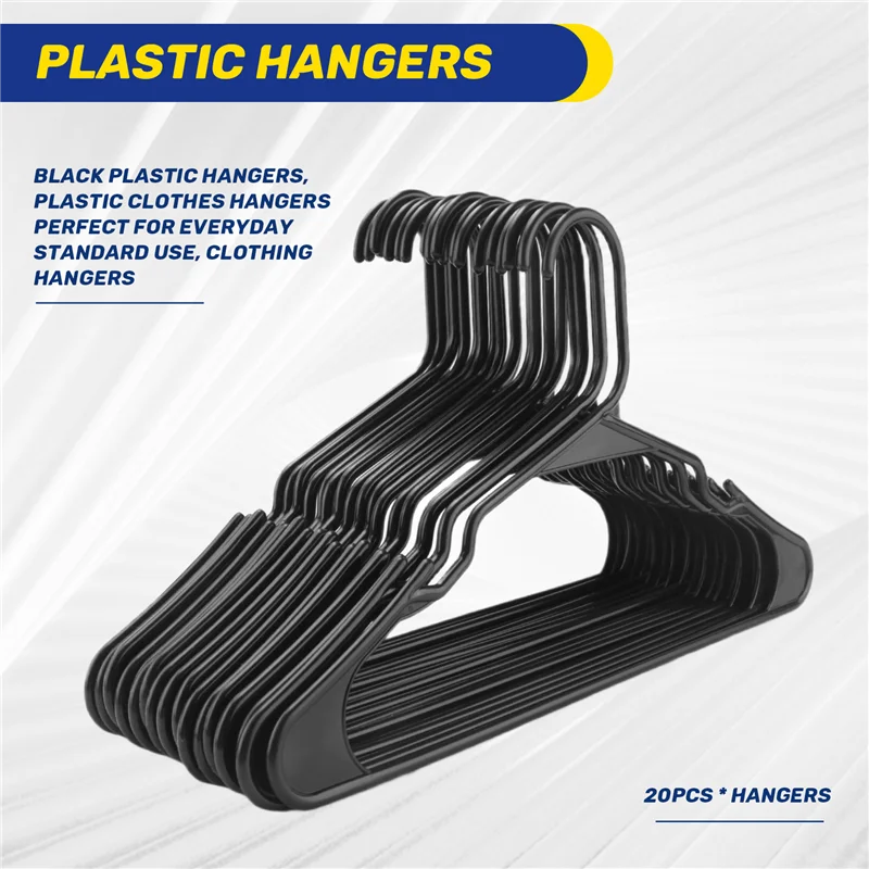 

G6-Black Plastic Hangers, Plastic Clothes Hangers Perfect For Everyday Standard Use, Clothing Hangers
