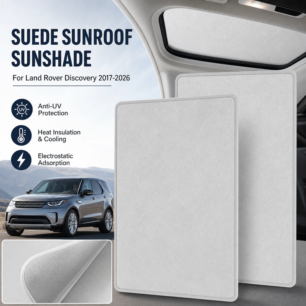

Car Suede Fabric Anti-uv Electrostatic Adsorption Sunroof Sunshade For LAND ROVER Discovery 2017-2026 Heat Insulation Skylight