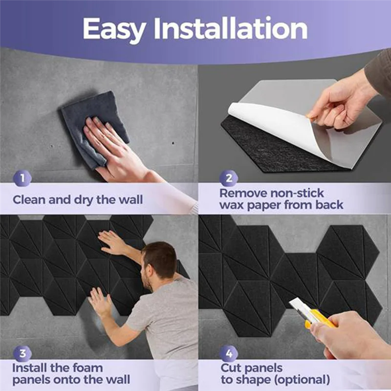 

ABUE-16Pack Self-Adhesive Acoustic Panels,Sound Proof Foam Panels, High Density Soundproofing Wall Panels Durable Black 12X10X0.
