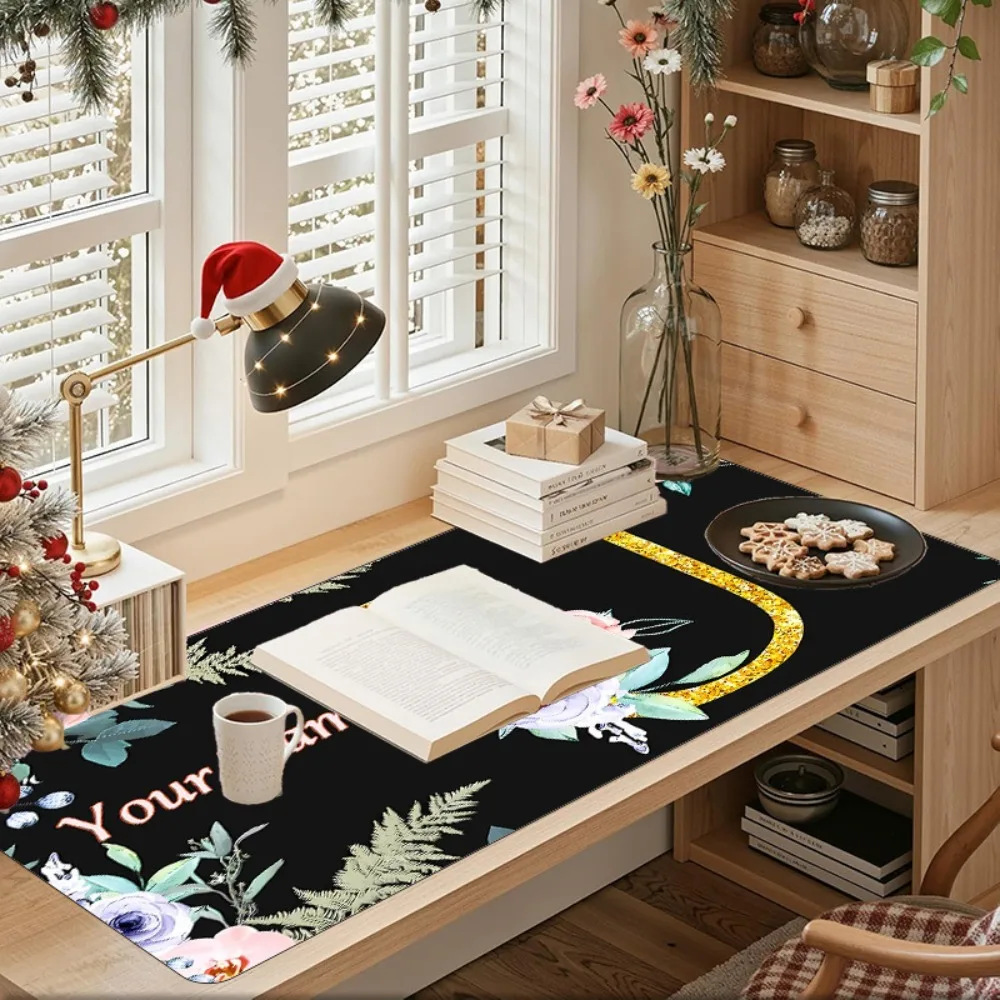 [2D Flat] 1pc Personalized Custom Monogram U Flower Mouse Pad Custom Name Text Multi Sizes Desk Mouse Pad
