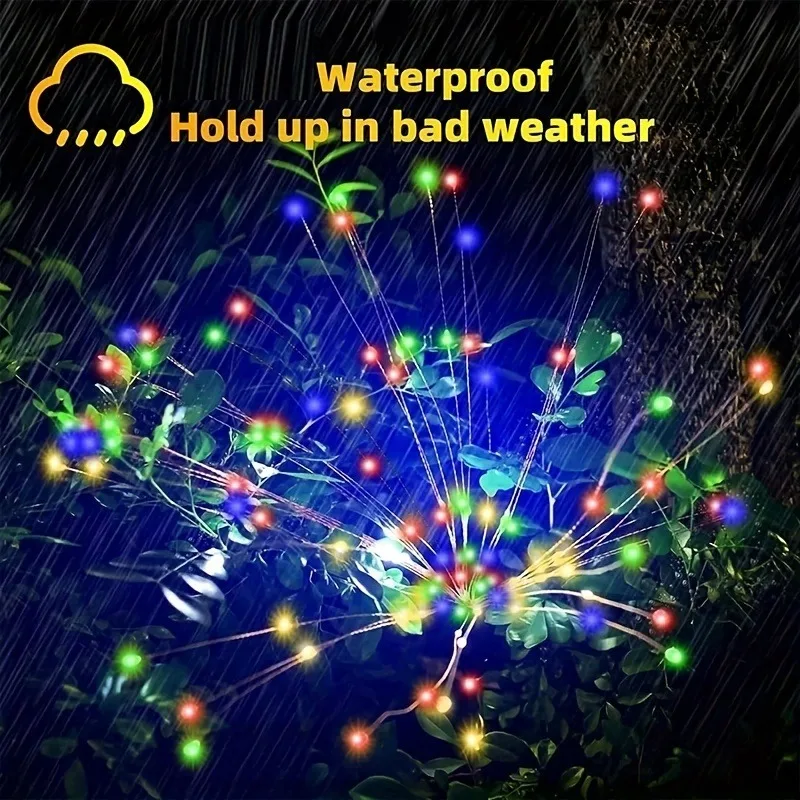 8-Mode Solar LED Fireworks Fairy Lights Multi-Color IP65 Waterproof Solar Garden Flower Lights for Outdoor Garden Yard Weddings