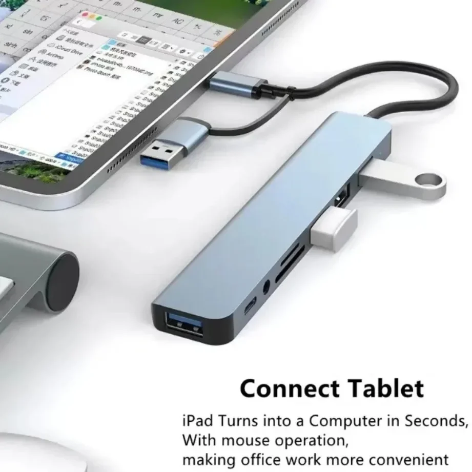 2в1 4/5/7/8-портовый концентратор USB 3.0 TYPE-C с устройством чтения карт SD/TF и аудиоразъемом 3,5 мм для ПК/ноутбуков/планшетов, разветвителя