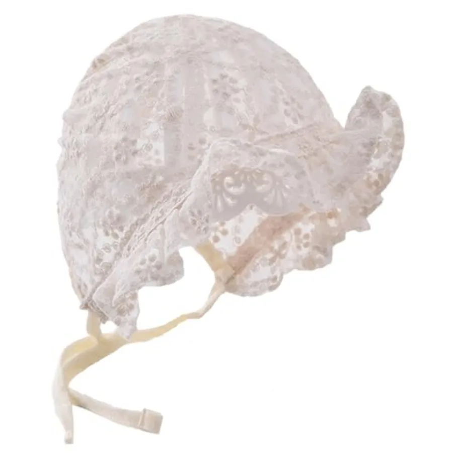 Baby Girl Lace Bonnets Cotton New-Born Beanie Hats Mesh Palace Hat Soft Breathable Sun-Protection for Babies