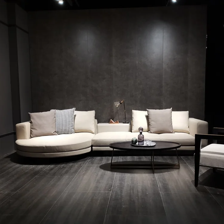 Italian Top Cow Genuine Leather Sofa Set Luxury Modern L Shaped Villa School Wood Legs