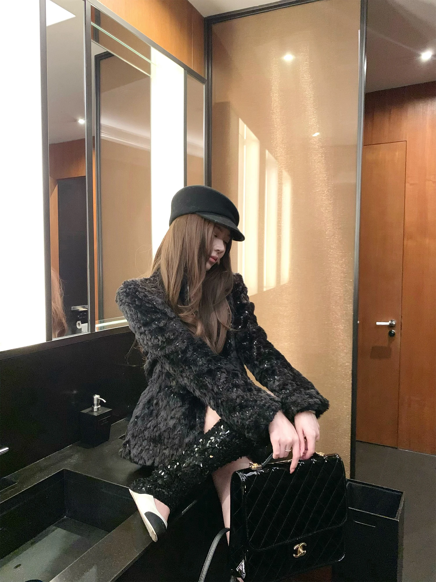 

Ele утягивающая шуба из кроличьего меха, женская модная вышитая экологически чистая длинная свевая верхняя одежда с воротником-стойкой на молнии