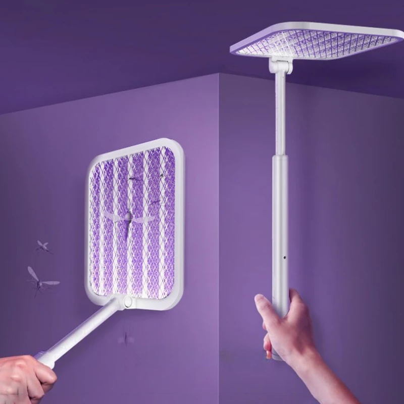 Telescopic Folding Electric Mosquito Swatter Mosquito Lamp 2in1 Automatic Mosquito Trap Fly Charging Household 180° Rotation