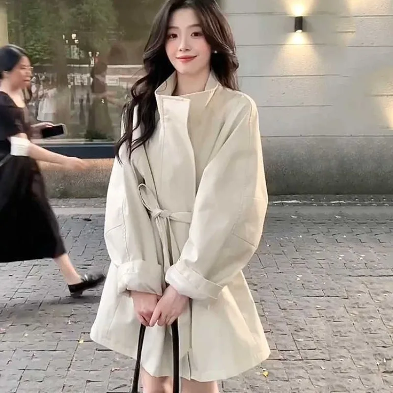 

New Style Stand Collar Windbreaker Coat Spring and Autumn Korean Style Mid-length Short Style British Early Spring Coat