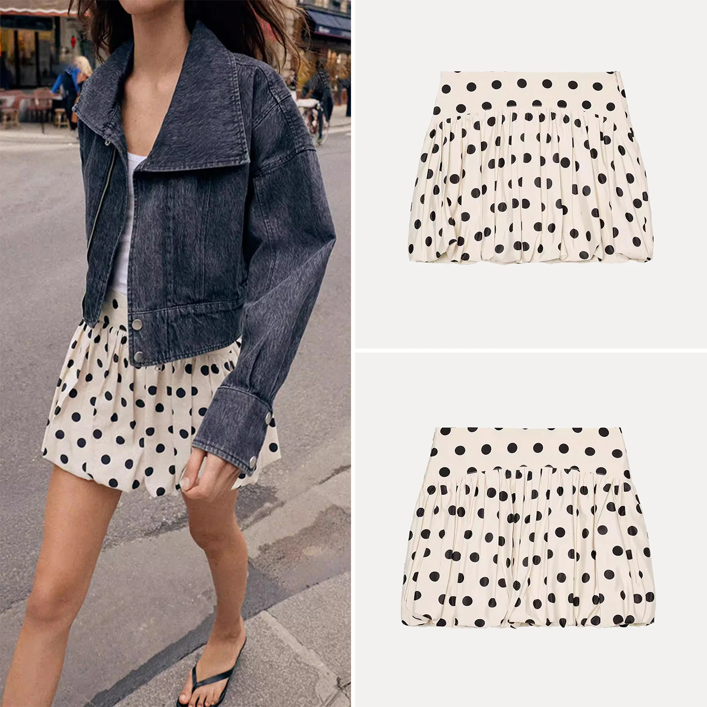 Women's Fashion Spring 2026 Polka Dot Balloon Skirt Pants Midi A-Line Skirt Standard Fit 100% Other Fabric Chinese Made