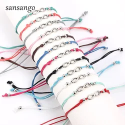 12Pcs/lot Silver Color Infinite Symbol Charms Braided Bracelet Set Women Child Adjustable Rope Wristband Bracelet Jewelry Gifts