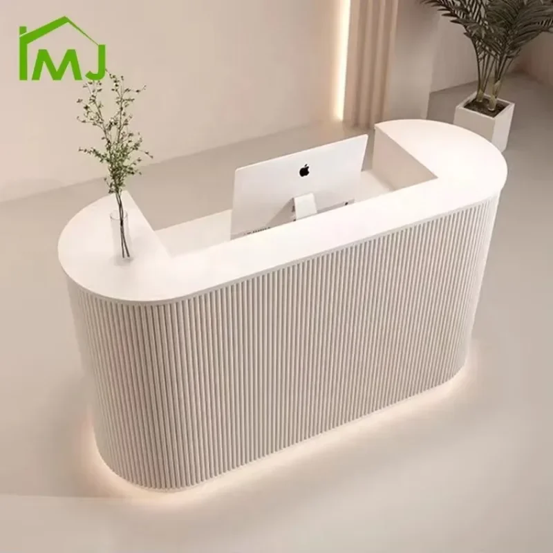 Modern Salon Checkout Counter LED customizable color barber shop Reception Desk