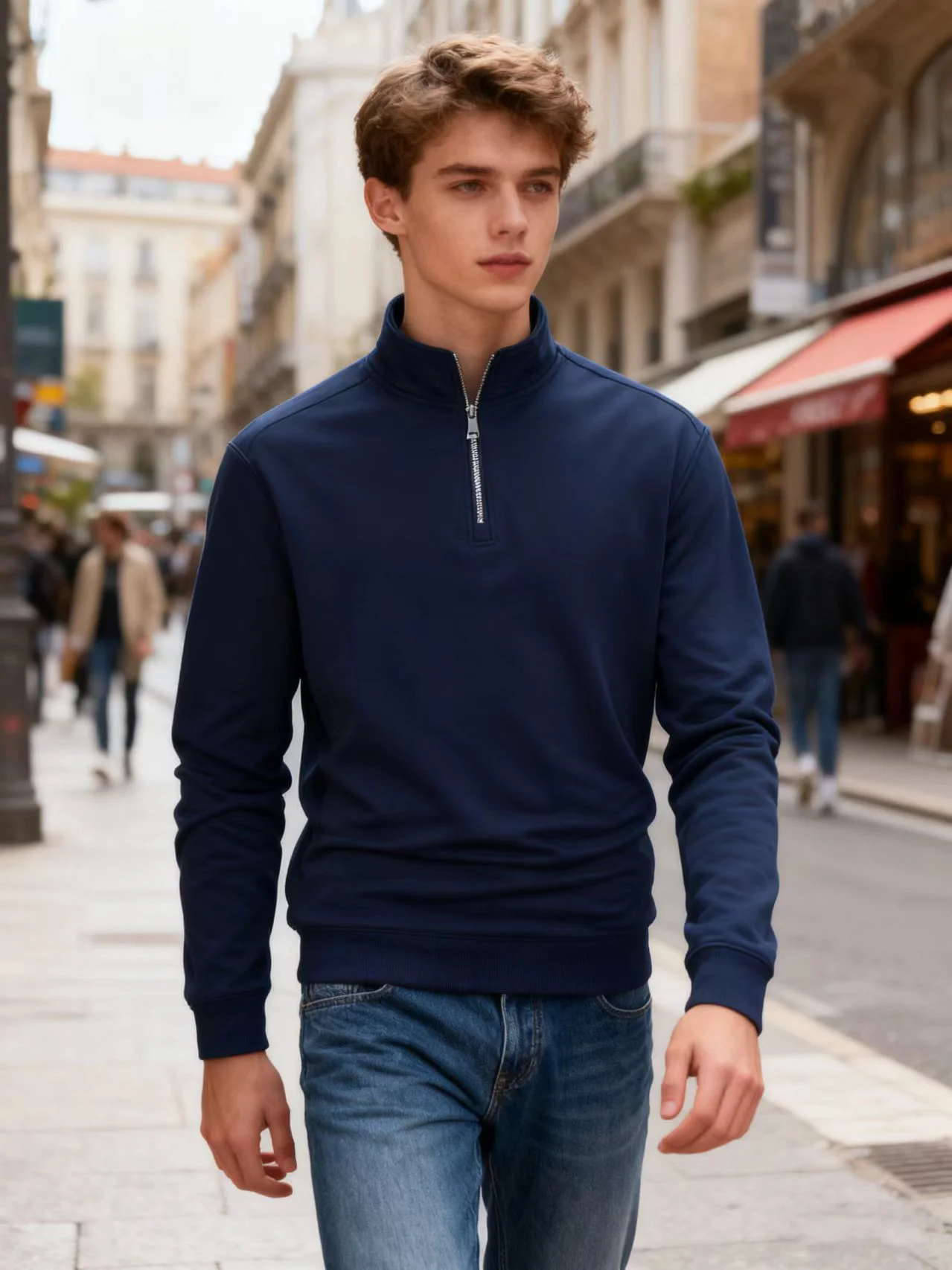 Moda colarinho half zipper homens esportes hoodies