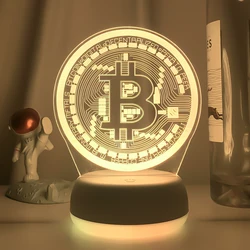 Luce notturna a Led in acrilico Bitcoin per camera sensore tattile decorativo per luce notturna 7 lampada da tavolo alimentata a batteria che cambia colore 3d