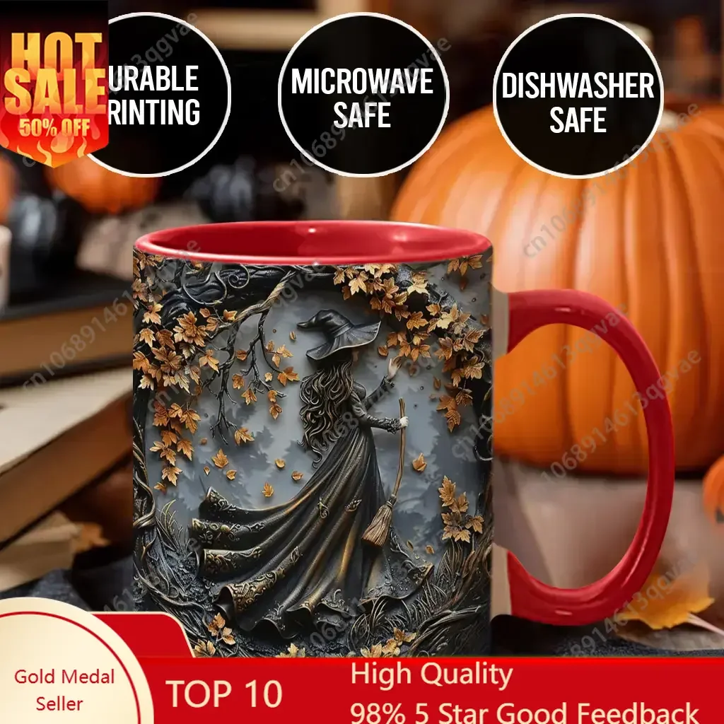 

2D Sublimation Beautiful Witch Coffee Mug - Spooky Season Halloween Design Witch Print - WIC5947 Ceramic Drinkware Classic Styli