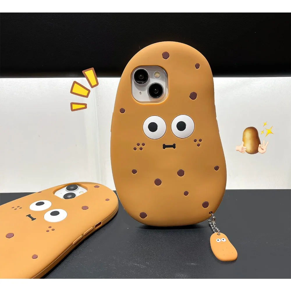 Fun and Cute Potato Phone Case Suitable For iPhone 16 15 13 14 12 11 Pro Max with Potato Small Pendant Silicone Protective Cover