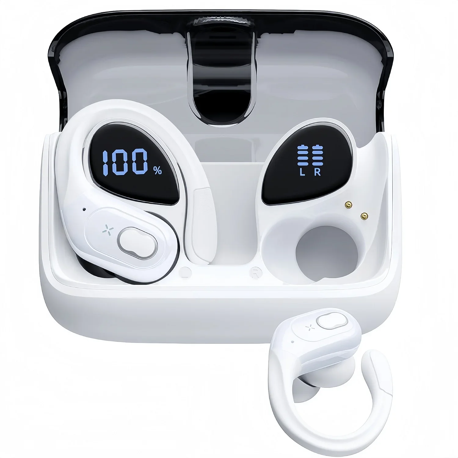 Nouveaux écouteurs sans fil sportifs Bluetooth 5.4 avec réduction de bruit et micro, crochets d'oreille pour la gym/le travail