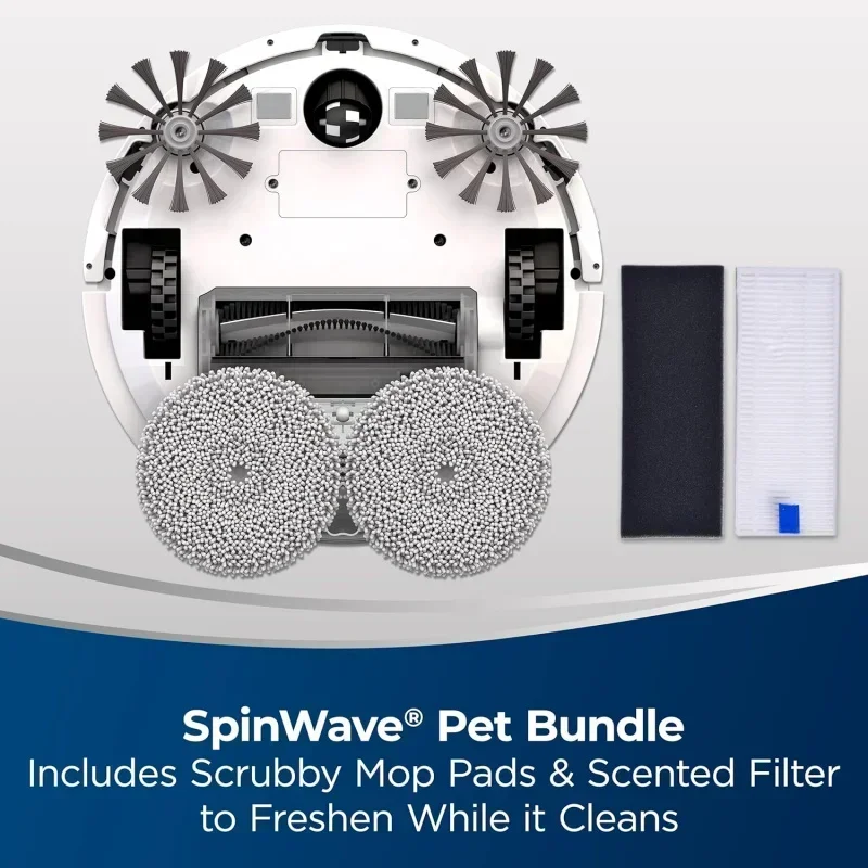 D2BABISSELLS SpinWave Pet Robot,2-in-1 Wet Mop and Dry Robot Vacuum,Rotating Mop Pads Scrub Floors,WiFi Connected with Structure