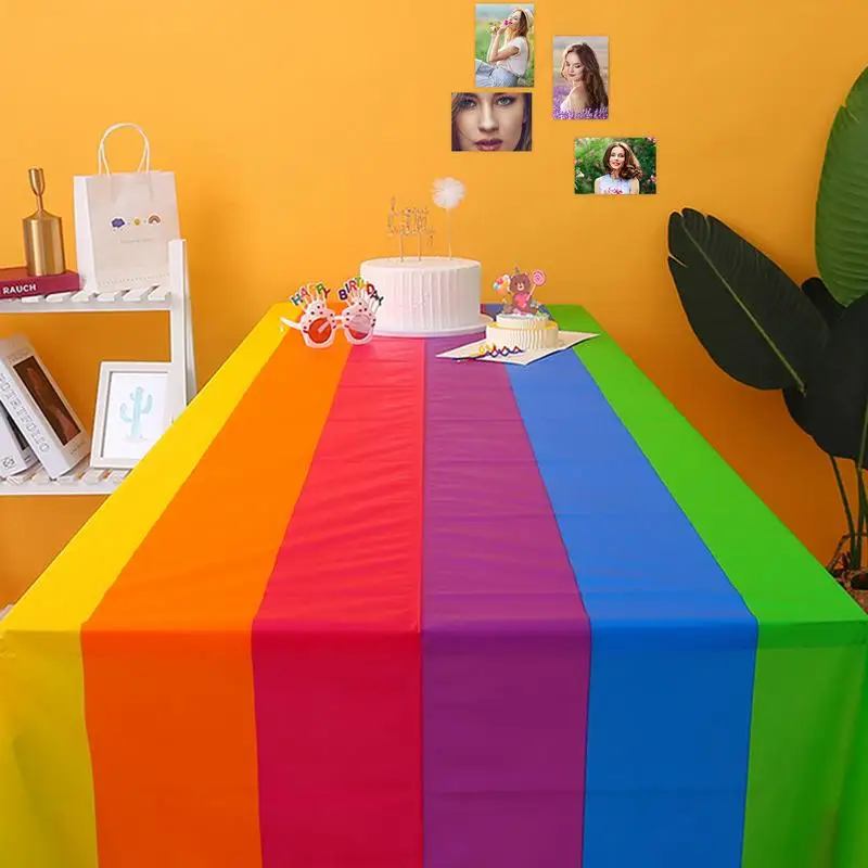 

54 X 108 Inches Reusable Rainbow Tablecloths Dining Table Cover Cloth For Parties Picnic Camping Outdoor Disposable