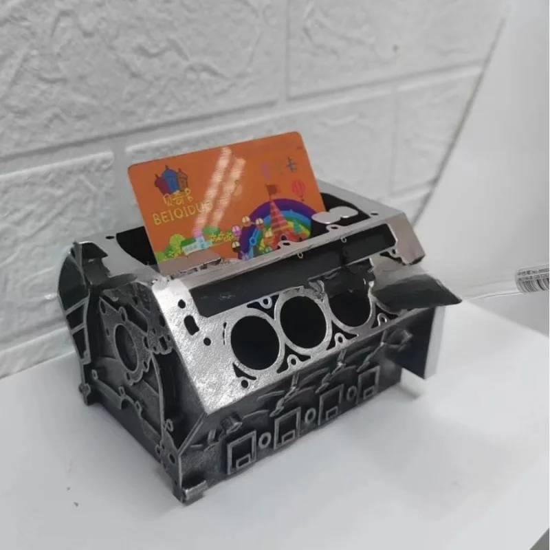 

Уникальная модель двигателя V8, контейнер для ручек, держатель для визитных карточек, креативный настольный ящик для хранения, форма блока двигателя, офисное украшение