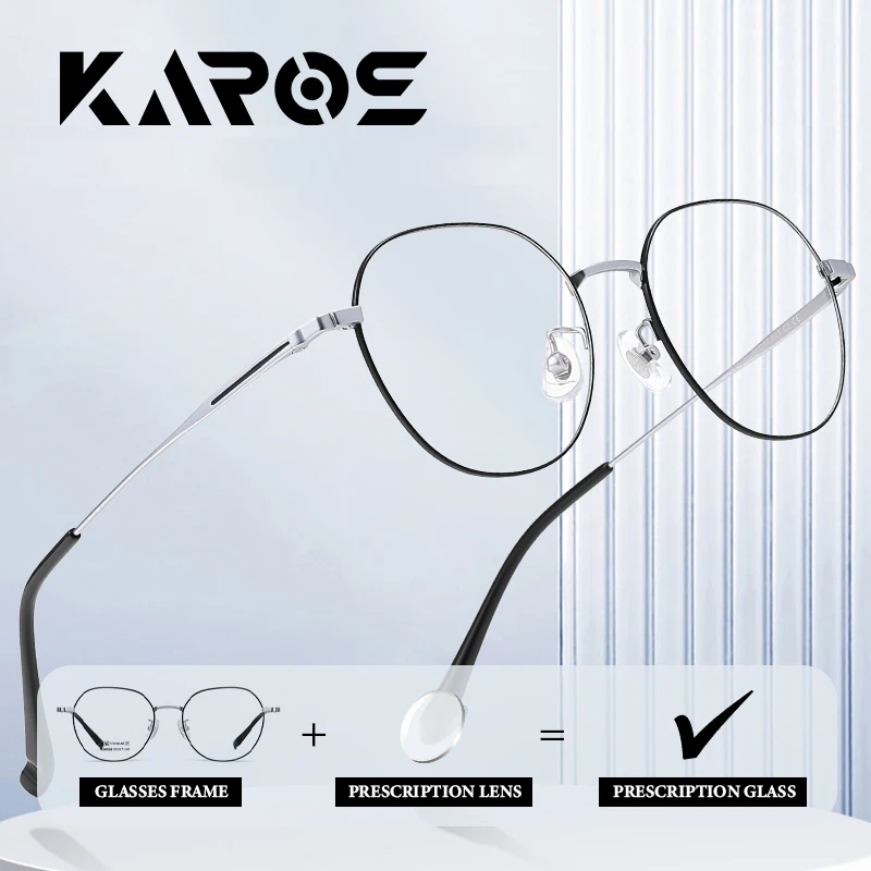 

KAROS Trendy Round Pure Titanium Prescription Eyeglasses for Men and Women with Progressive Lenses and UV Filter