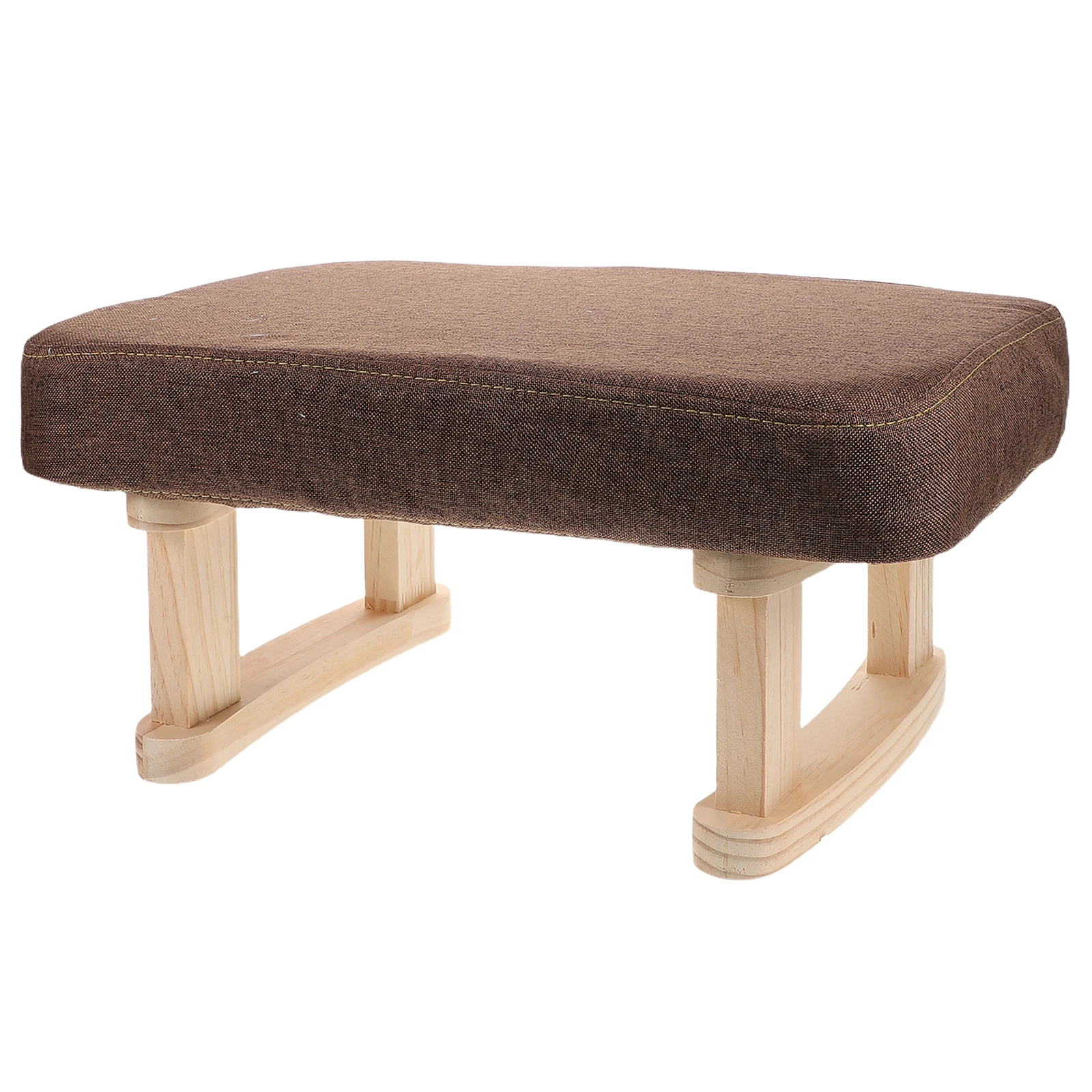 

Short Stool with Solid Wood Legs Soft Padded Seat Coffee-Colored Linen Vintage Design for Living Room Bedroom Footrest Step