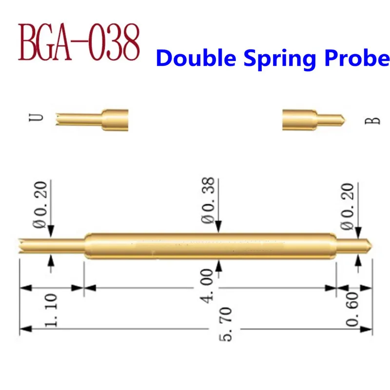 100PCS BGA Dual Head Pins 038-BJ BB FF BF 5.7mm Semiconductor Dual Head High-frequency Spring Test Pin IC Test Dual Head Extensi