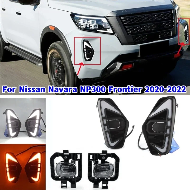 Car LED Fog Lamp Dual-Color DRL Daytime Running Light Signal Lamp For Nissan Navara NP300 Frontier 2020-2022