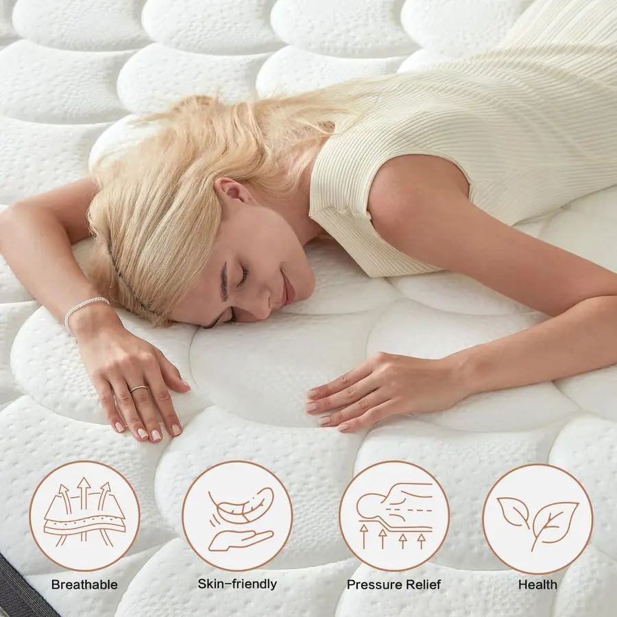 مرتبة مقاس، مرتبة كاملة مقاس 12 بوصة، مراتب هجينة لتخفيف آلام الظهر، عزل الحركة لتخفيف الضغط، شهادة CertiPURUS #4