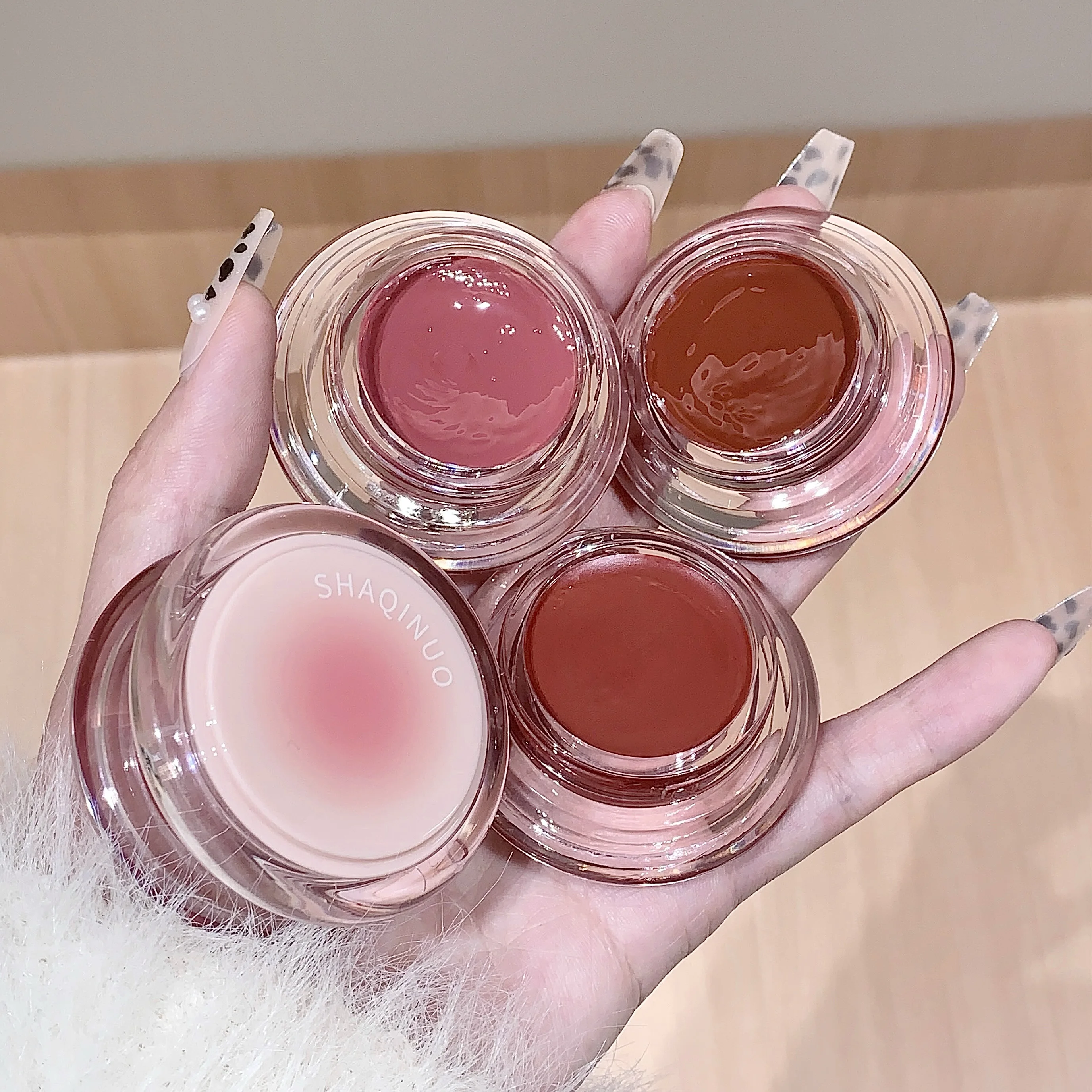 SHAQINUO multifunctionele lip- en wangbalsem - hydraterende bedauwde afwerking, langdurig pigment, natuurlijke Koreaanse stijl lipgloss en blush