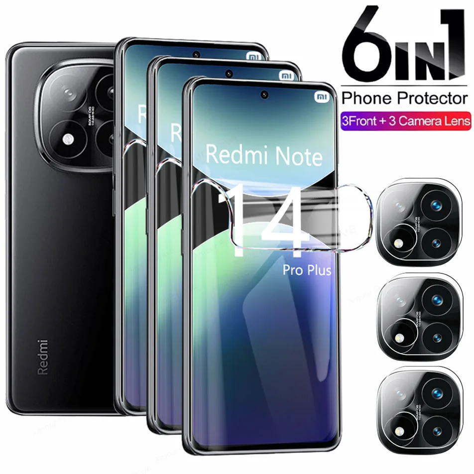 

6IN1 Hydrogel Film For Xiaomi Redmi Note 14 Pro Plus 13 12 11 9 12S 11S 10S Camera Screen Protector For Redmi Note 14 5G 4G Film