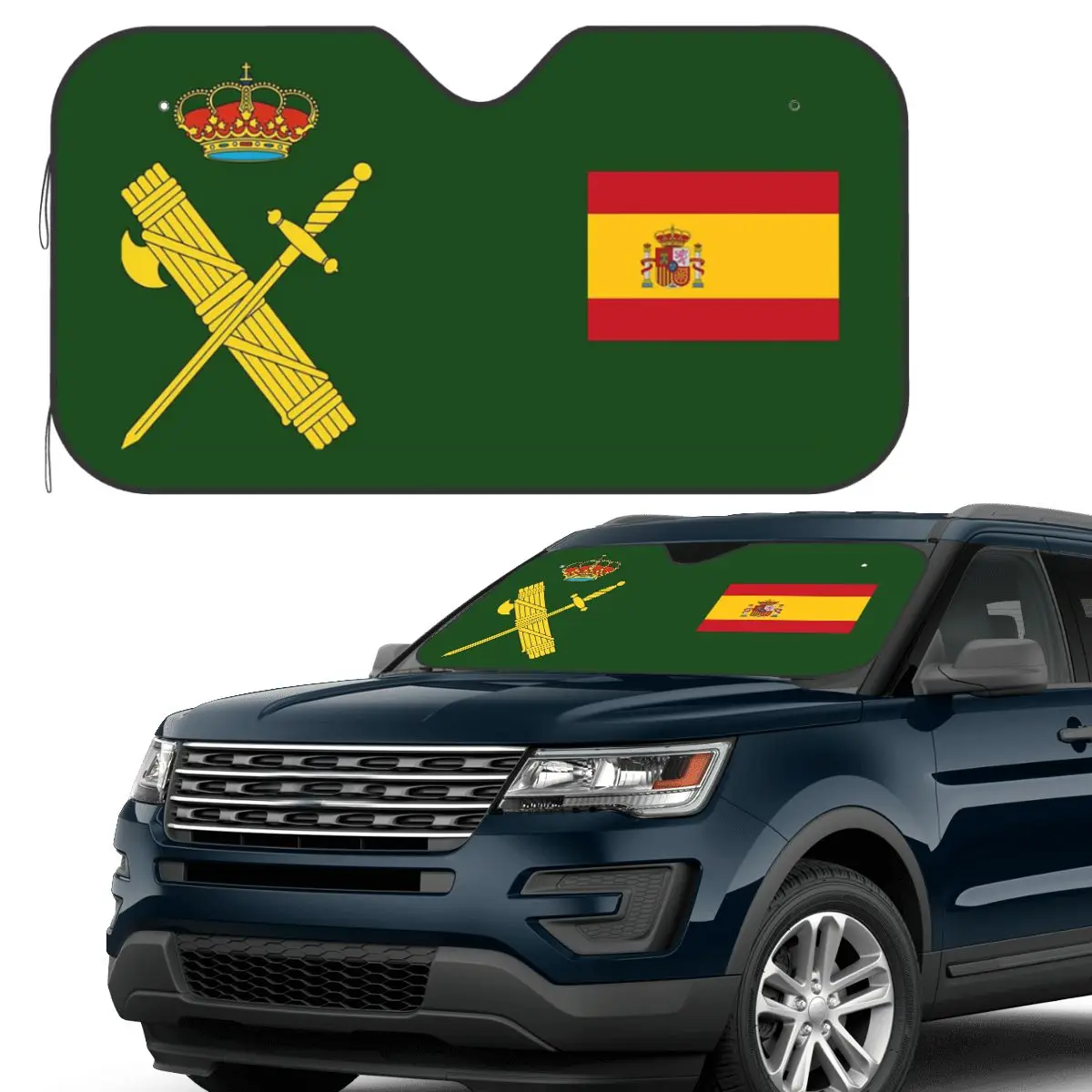 

Spain Flag Plus Emblem Civil Guard Sunshade Windscreen Car Front Windshield Window Sun Visor Accessories Covers