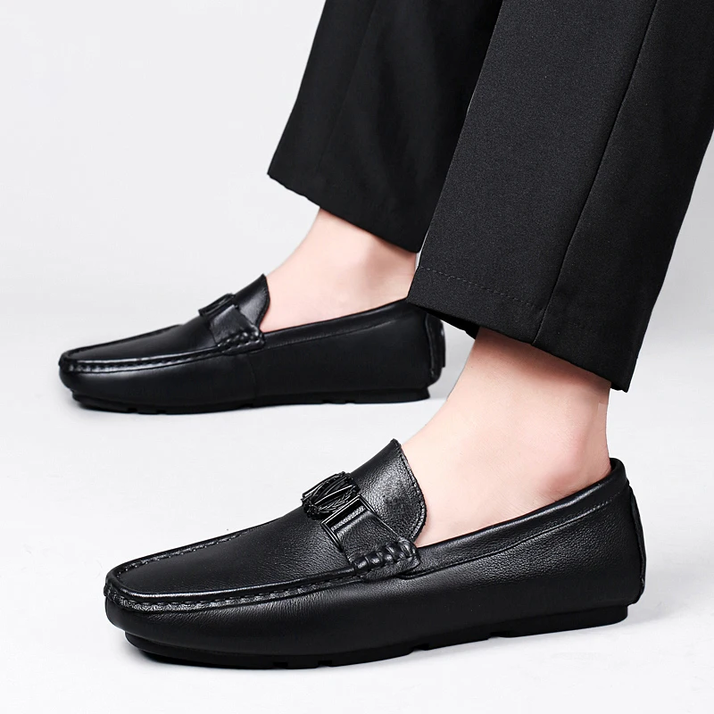 High Quality Genuine Leather Men's Casual Shoes Brand Cowhide Leather Shoes Crocodile Pattern Loafers Ladies Moccasin Flat Shoes