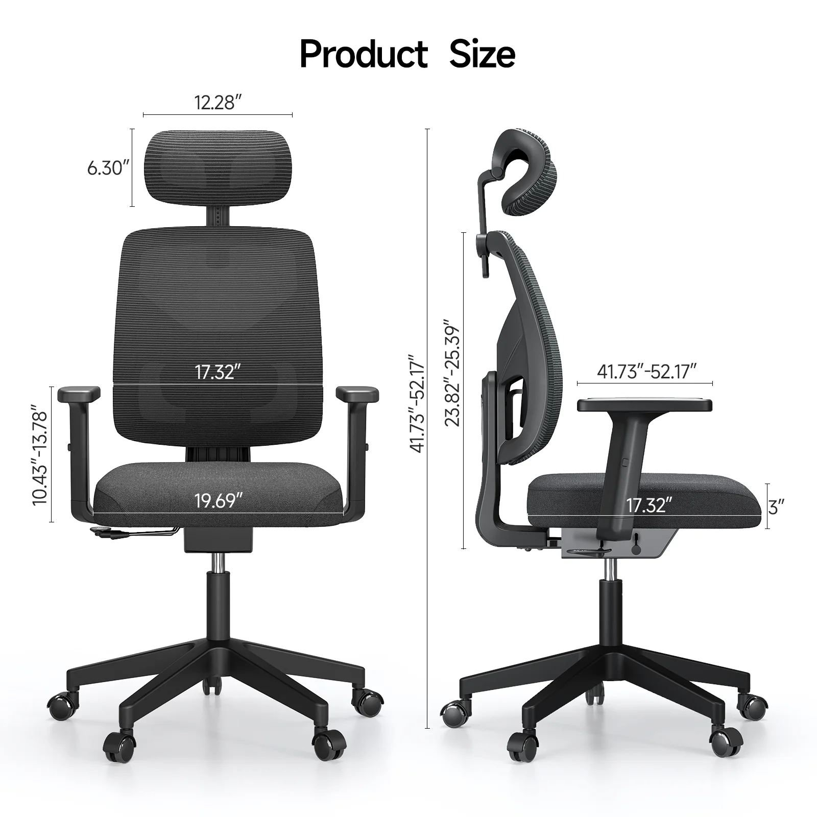 Ergonomic office chair, adjustable backrest, tilt locking function, lumbar support, armrests, 2D headrest,