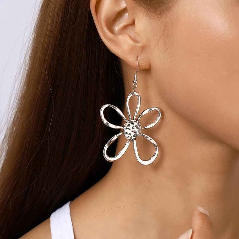 Aihua Übertriebene Metall Blumen Ohrringe Europäischen Amerikanischen Stil Persönlichkeit Mode Große Ohrringe Mädchen Reise Hochzeit Zubehör – Detail 3
