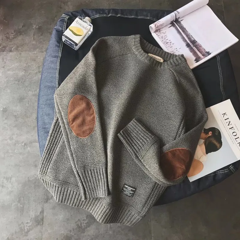 Sweater Rajut Pria Musim Semi Gugur, Model Longgar, Kerah Bulat, Warna Patchwork, Lapisan Dasar, Lengan Panjang, Campuran Wol, Pakaian Kasual