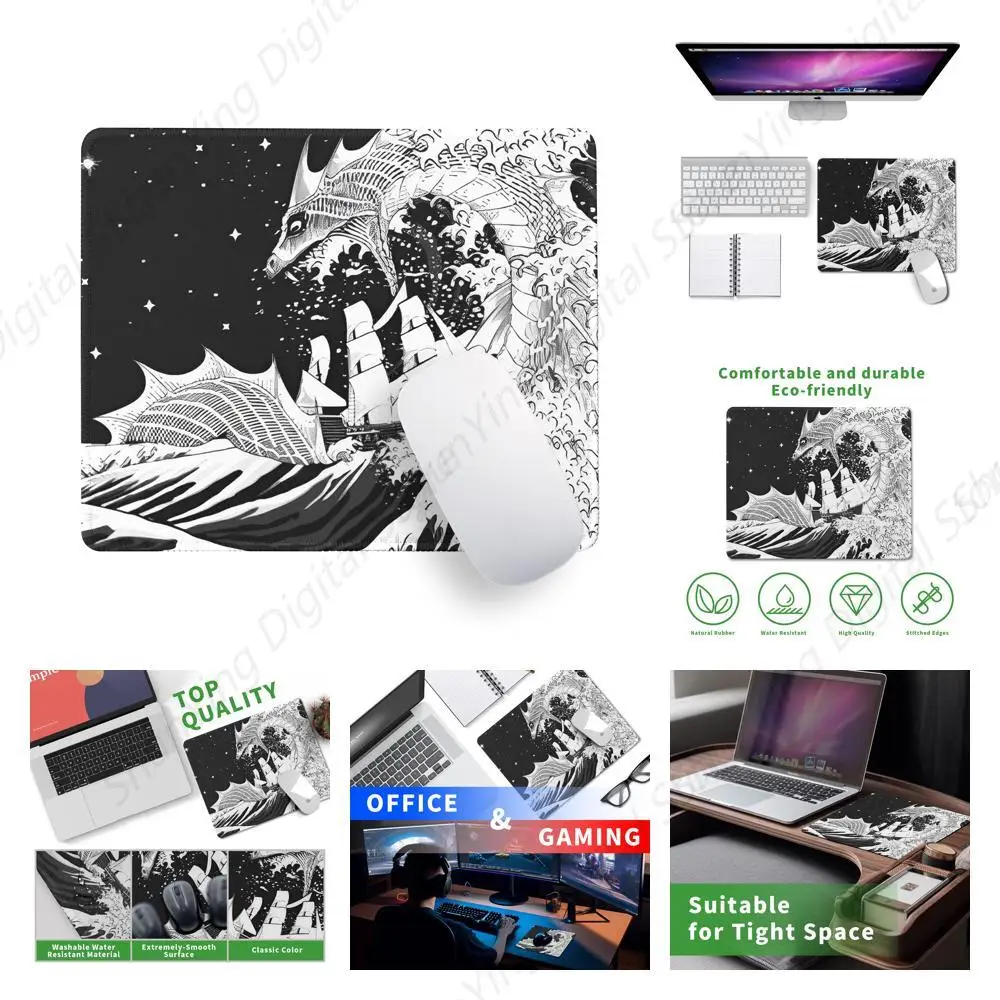 Hailong Black Gaming Mouse Pad Anti Slip Rubber Base Sewn Edges Computer Desk Pad Wireless Mouse 8.6 X 7 Inch