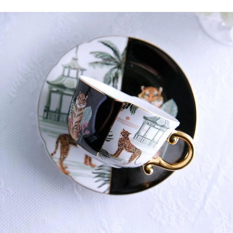 Watercolor Tiger and Leopard Ceramic Cups Gold-plated Coffee Cup Painted Mugs Afternoon Tea Teacup Milk Fruit Juice Container