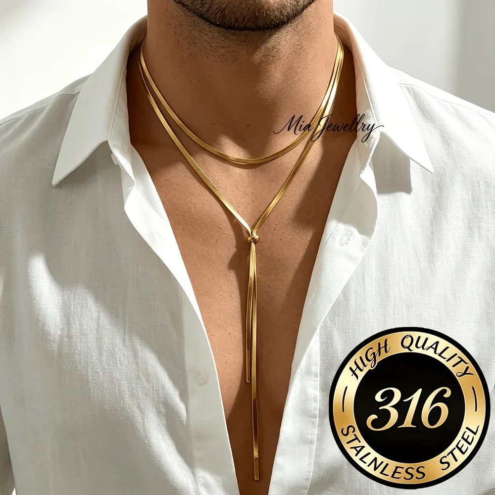 1pc Adjustable Slide Stainless Steel Necklace Minimalist Versatile Sweater Chain for Daily Wear Available in Gold & Silver
