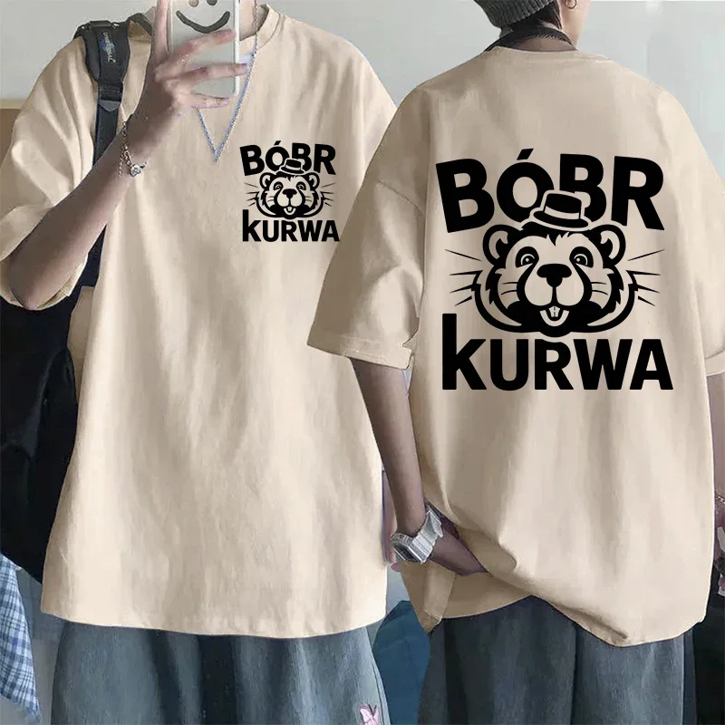 Kurwa Bober Harajuku Y2k Pocket Tshirt Bobr Kurwa Cartoon Tee Shirt for Mem Women Funny Tops Streetwear Fashion Mange T-shirt
