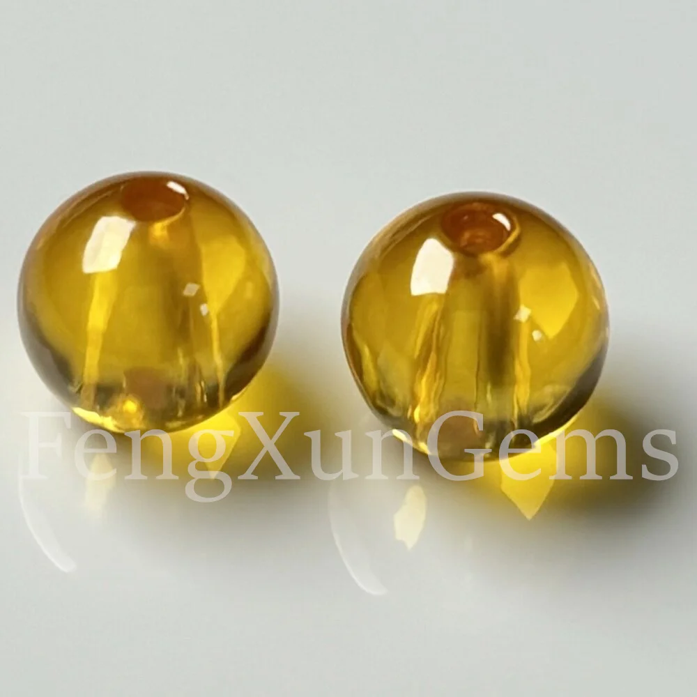 Round Ball Single Hole Spherical Beads Loose CZ Gems Golden Yellow Cubic Zirconia Stone for Jewelry DIY